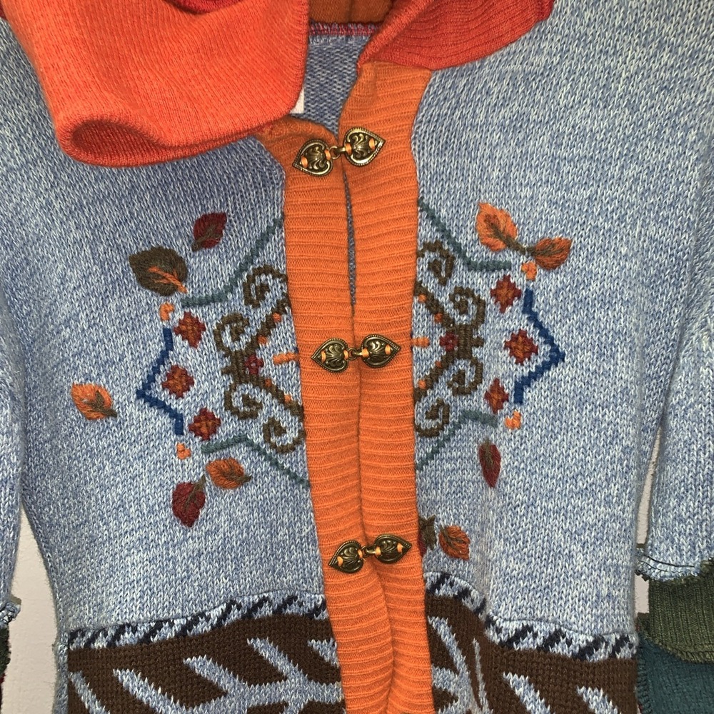 Upcycled Fairy Elf Gypsy Hood Sweater Jacket Coat Colorful patchwork boho Small? - Picture 2 of 14